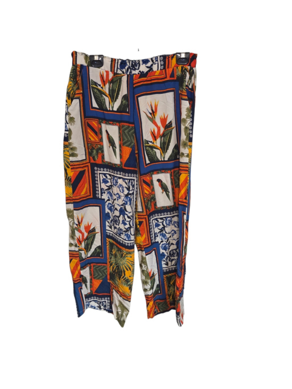 Women's Crosby. Tropical Print Trousers Size L White Blue